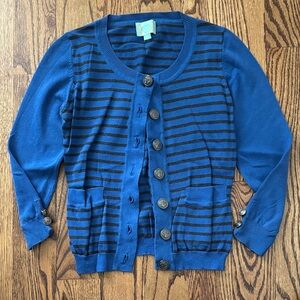Vintage Forever 21 Blue and Black Striped Cardigan